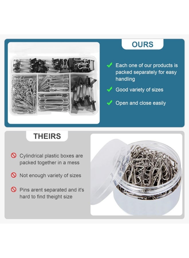 LYNLYN 340PCS Binder and Paper Clips Set, Assorted Sizes Metal Binder Clips and Paper Clips with Storage Box, Silver Paper Clips and Black Binder Clips for Home, School, and Office Supplies - Image 3